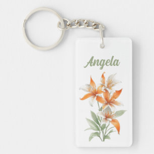 Oranje Lelie Bloemen gepersonaliseerd Sleutelhanger