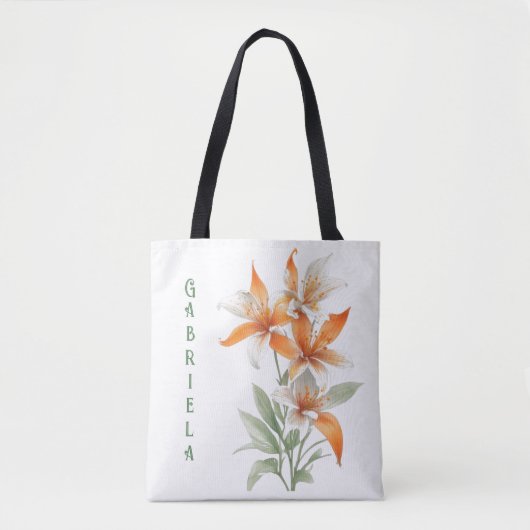 Oranje Lelie Bloemen gepersonaliseerd Tote Bag (Voorkant)