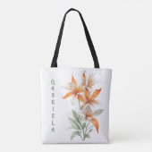 Oranje Lelie Bloemen gepersonaliseerd Tote Bag (Achterkant)