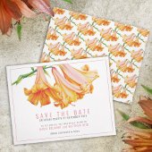 Oranje lelie bloemenkunst bruiloft save the date