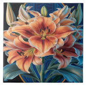Oranje lelies bloeien op blauw tegeltje (Voorkant)