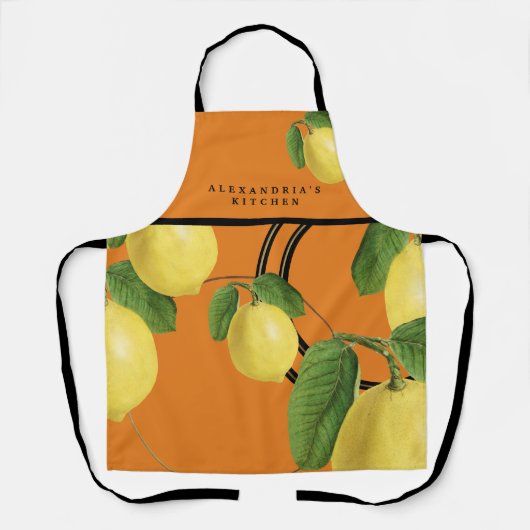 Oranje Lemon Print Pattern | Jouw naam + keuken Schort (Voorkant)