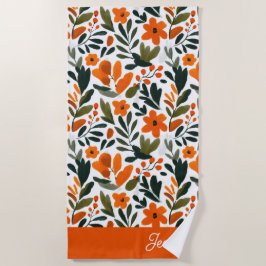 Oranje Lente Bloemen Elegant Bloemmotief Naam Strandlaken