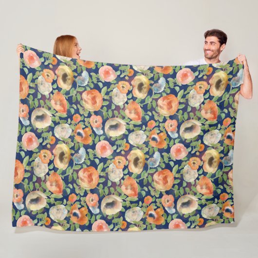 Oranje Lente Bloemen Fleece Deken (In situ)