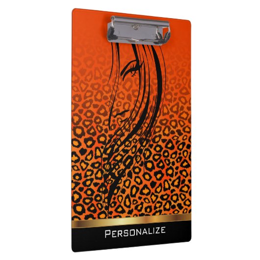 Oranje leopard gradiënt Dierafdrukken met meisje Klembord (Rechts)