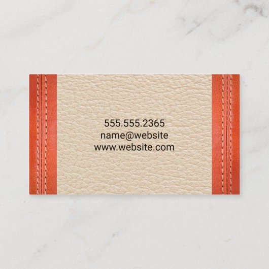 Oranje leren gestikte leren achtergrond visitekaartje (Achterkant)