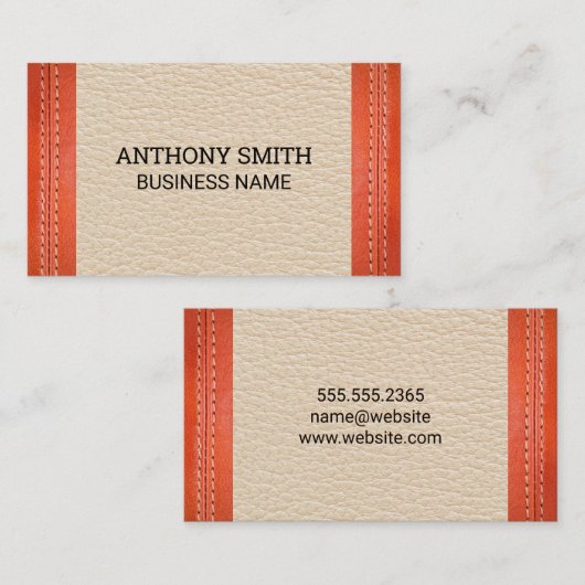Oranje leren gestikte leren achtergrond visitekaartje (Voorkant / Achterkant)