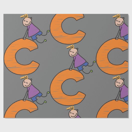 Oranje letter C Cadeaupapier (Vlak)