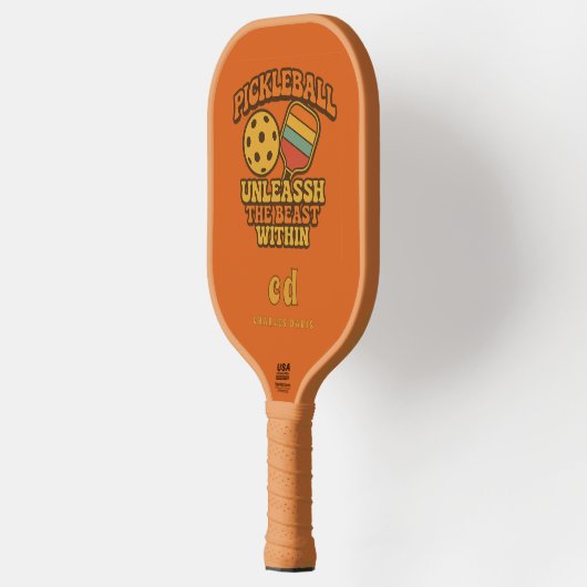 Oranje leuke citaat retro monogram pickleball paddle (Links)