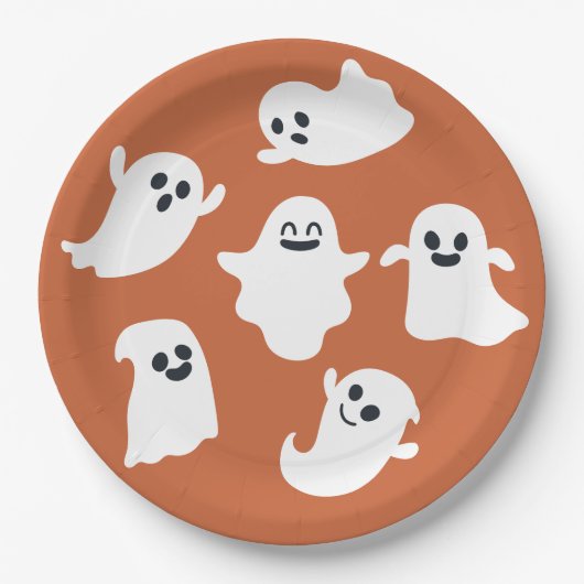 Oranje Leuke Ghost Halloween Herfst Baby shower Papieren Bordje (Voorkant)