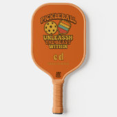 Oranje leuke quote retro monogram pickleball paddle (Achterkant)