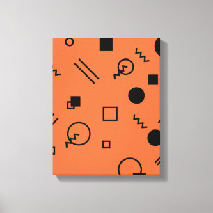 Oranje, leuke, trendy, geometrische Memphis-afbeel Canvas Afdruk