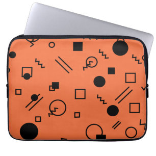 Oranje, leuke, trendy, geometrische Memphis-afbeel Laptop Sleeve