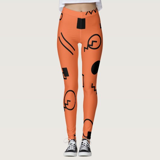 Oranje, leuke, trendy, geometrische Memphis-afbeel Leggings (Voorkant)