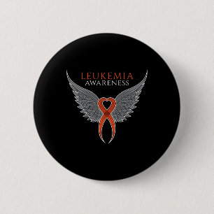 Oranje leukemie bewustzijnslint met engelenvleugel ronde button 5,7 cm