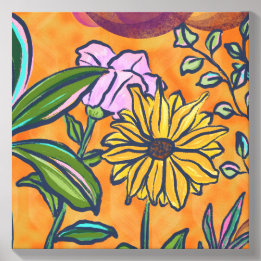 Oranje Levendig Botanisch Zonnebloem Tuin Canvas Fototegel
