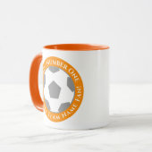 Oranje – Levendig en Speels Voetbal Vader Mok (Voorkant links)
