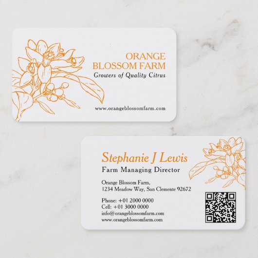 Oranje leveranciers van plant van bloesems boerder visitekaartje (Voorkant / Achterkant)