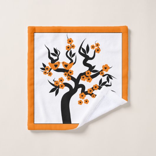 Oranje liefdesvogelkersboom, bloesems en grens bad handdoek (Wasdoekje)