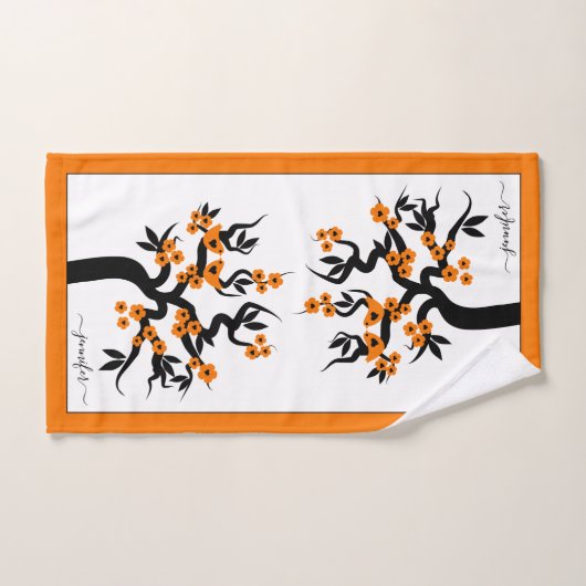 Oranje liefdesvogelkersboom, bloesems en grens bad handdoek (Handdoek)