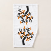 Oranje liefdesvogels, torenbloesems en grens bad handdoek (Handdoek)