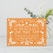Oranje liefdesvreugde met papel picado kerst feestdagenkaart (Staand voorkant)