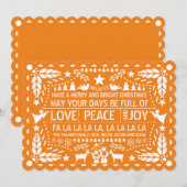 Oranje liefdesvreugde met papel picado kerst feestdagenkaart (Voorkant / Achterkant)