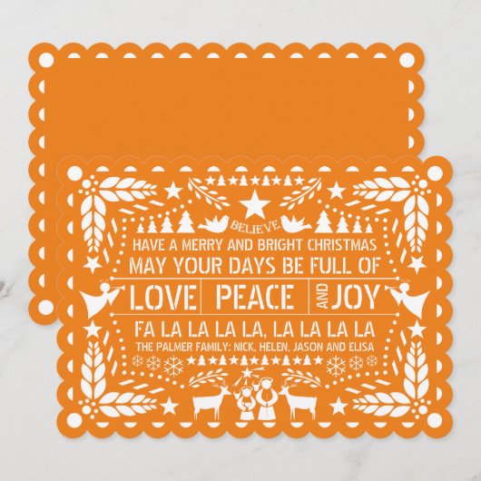 Oranje liefdesvreugde met papel picado kerst feestdagenkaart (Voorkant / Achterkant)