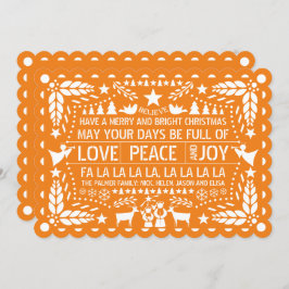 Oranje liefdesvreugde met papel picado kerst feestdagenkaart