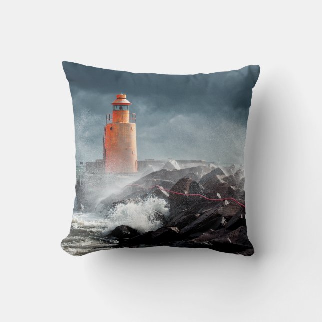 ORANJE LIGHTHOUSE OP ROCK KUSSEN (Voorkant)