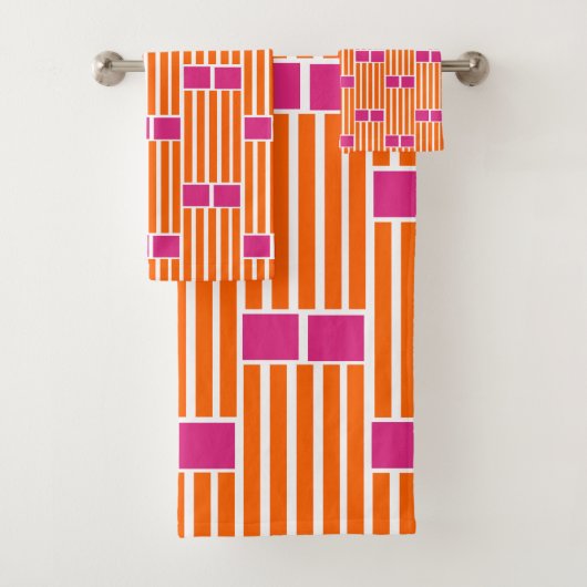 Oranje lijnen en roze dozen bad handdoek (Insitu)