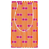 Oranje lijnen en roze dozen klein cadeauzakje (Voorkant)