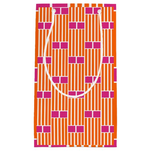 Oranje lijnen en roze dozen klein cadeauzakje (Voorkant)