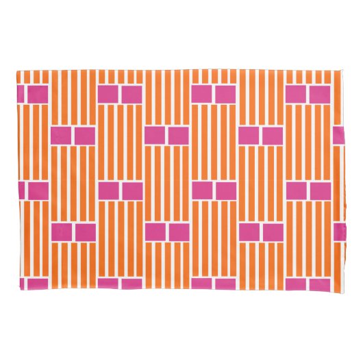 Oranje lijnen en roze dozen kussensloop (Voorkant)