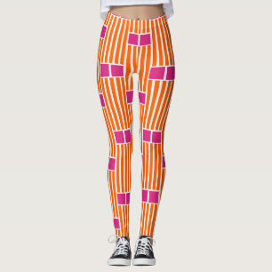 Oranje lijnen en roze dozen leggings