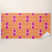 Oranje lijnen en roze dozen strandlaken (Voorkant)