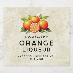 oranje likeur met sinaasappels en bladeren likeurfles etiket