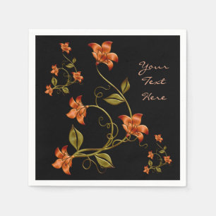 Oranje Lillies Floral Pattern Black Napkins Servetten