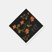 Oranje Lillies Floral Pattern Black Napkins Servetten (Hoek)