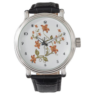 Oranje Lillies Floral Pattern Horloge