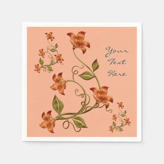 Oranje Lillies Floral Pattern Peach Napkins Servetten (Voorkant)