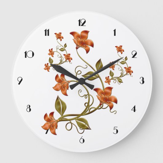 Oranje Lillies Floral Pattern Wall Clock Grote Klok (Voorkant)