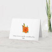 oranje lilly bloemen, dank je wel briefkaart. bedankkaart (Achterkant)