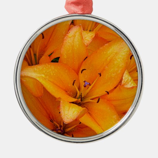 Oranje lilly bloemen ontwerpen kerstversiering metalen ornament (Voorkant)