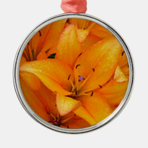 Oranje lily bloemen ontwerpen kerstversiering metalen ornament