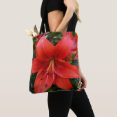 Oranje Lily Bloom Floral Tote Bag (Dichtbij)