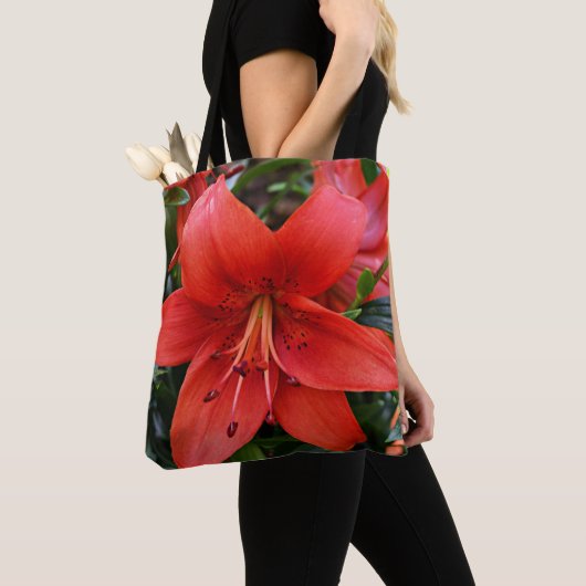 Oranje Lily Bloom Floral Tote Bag (Dichtbij)