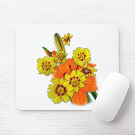 oranje lily en melkbloemen muismat (Met muis)