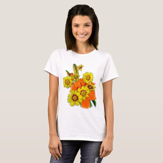 oranje lily en melkbloemen t-shirt (Voorkant volledig)