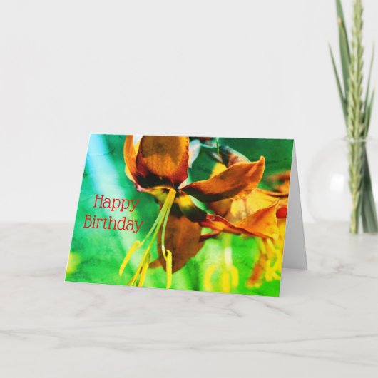 Oranje Lily Floral Art Gepersonaliseerd Birthday K Kaart (Voorkant)